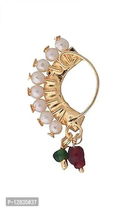 Buy Jewelopia Maharashtrian Green AD Nath CZ Nose Stud Pin Traditional  Bridal Wedding Jewelry Marathi Ad Nose Ring Without Piercing Pearl Gold  Plated Clip On Press Nath For Girls Online at Best